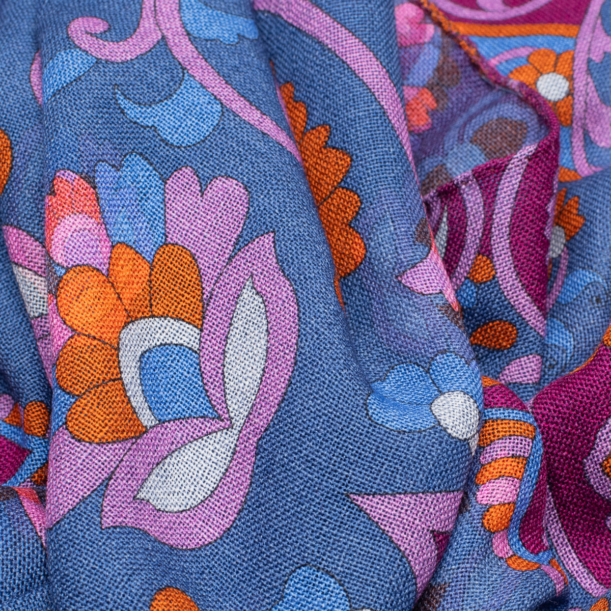 Indigo/Claret Double Face Printed Wool Scarf