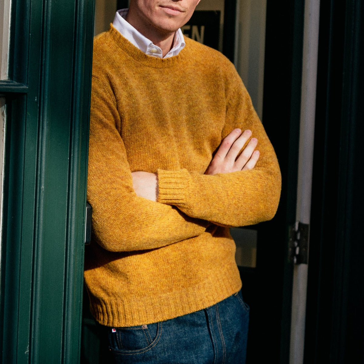 Mustard Shetland Lambswool Crew Neck