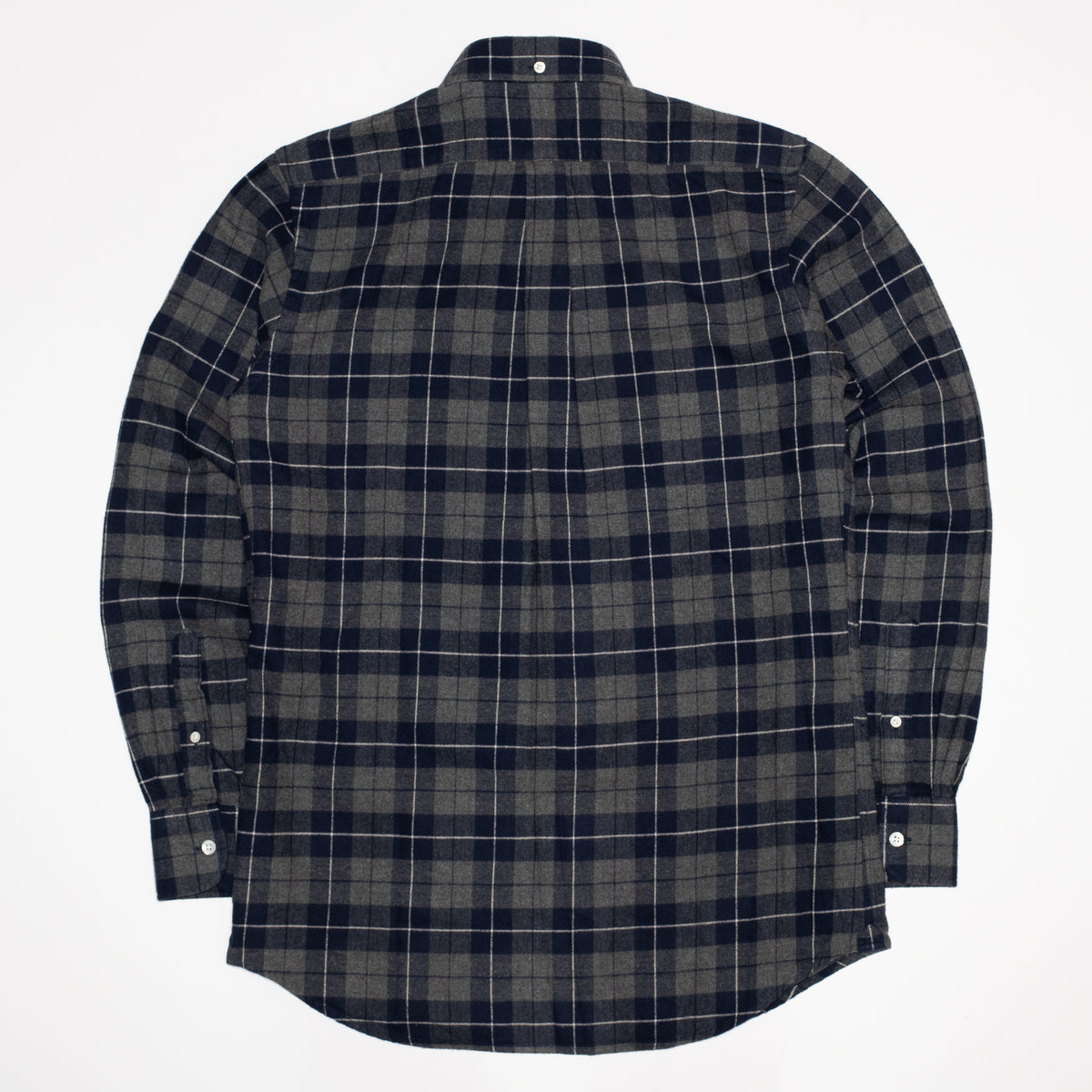 Navy Grey Plaid Brushed Cotton BD Shirt