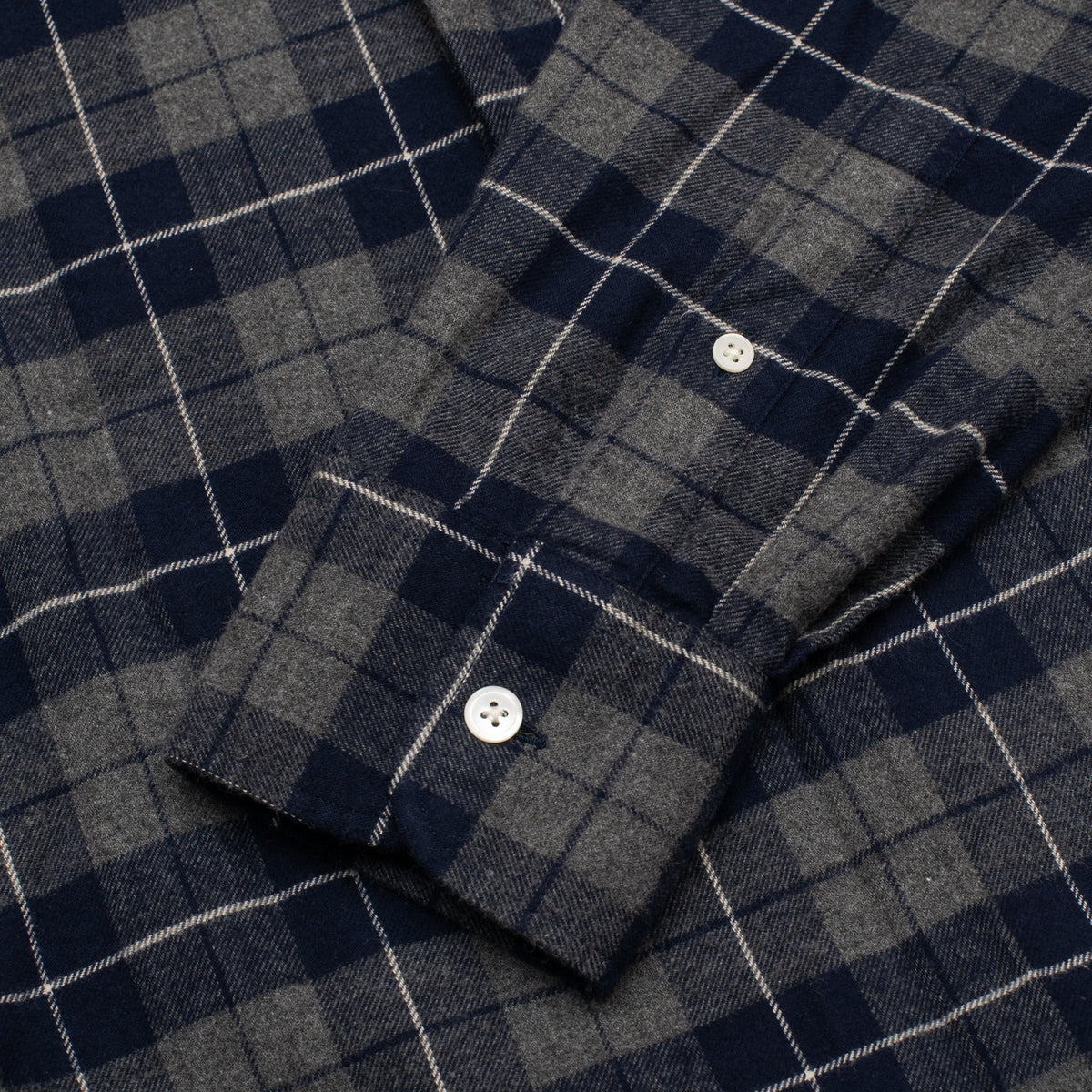 Navy Grey Plaid Brushed Cotton BD Shirt