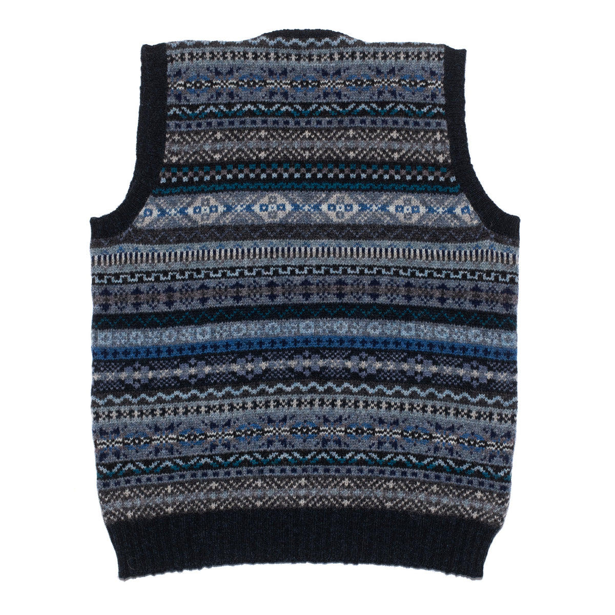 Navy Trim Fairisle Slipover Vee Neck