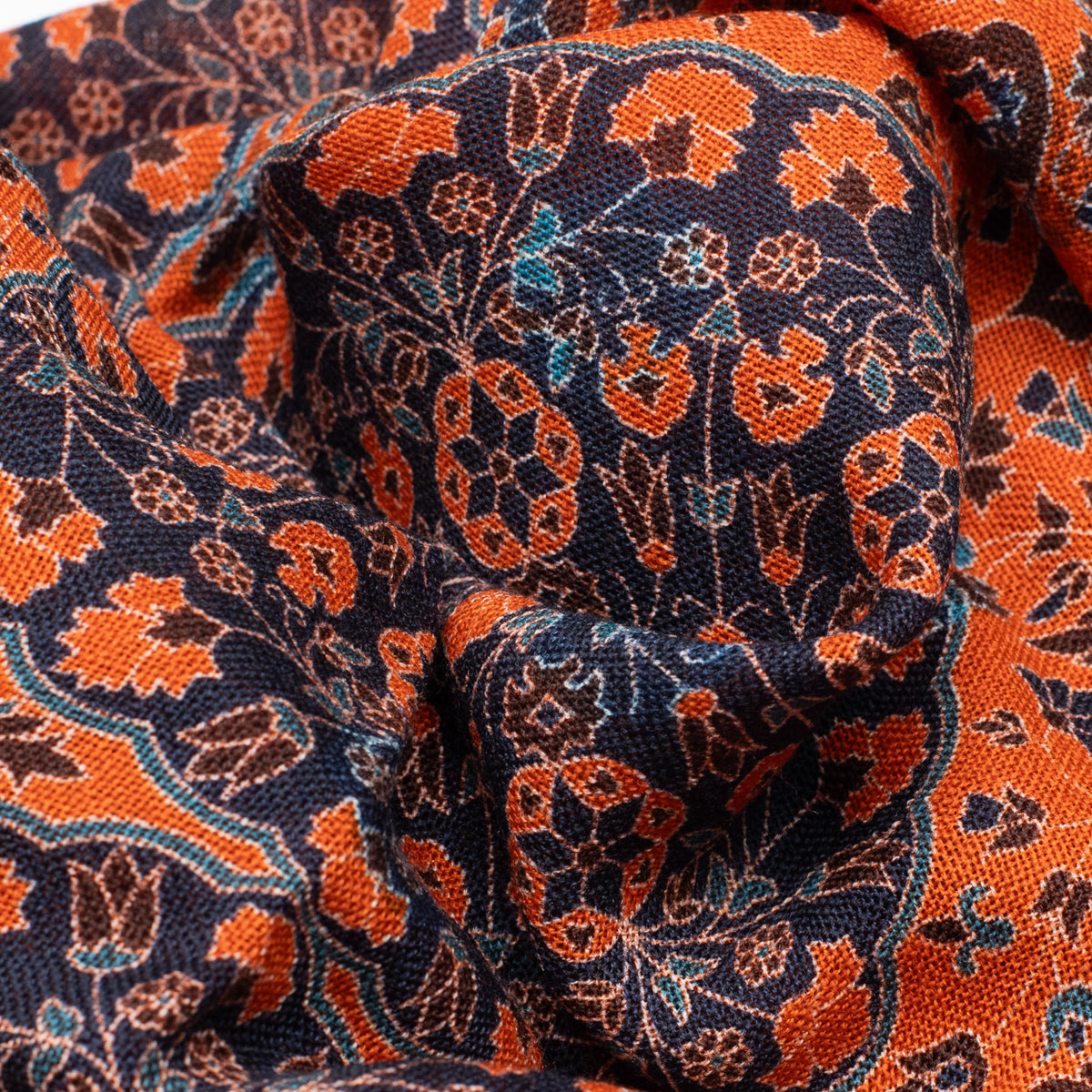 Navy/Orange Double Face Printed Wool Scarf
