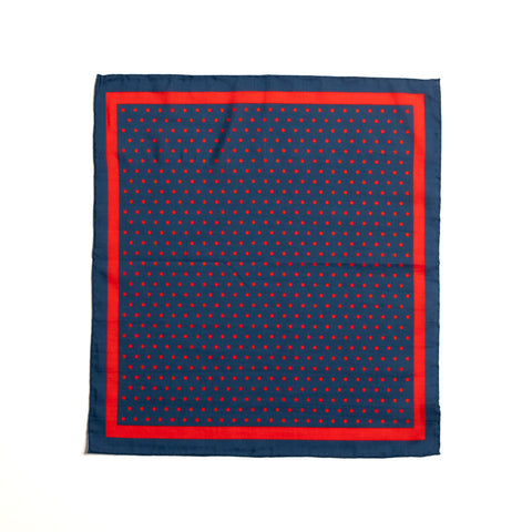 Navy/Red Spot Silk/Cotton Pocket Square