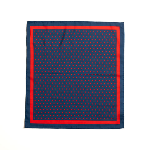 Navy/Red Spot Silk/Cotton Pocket Square