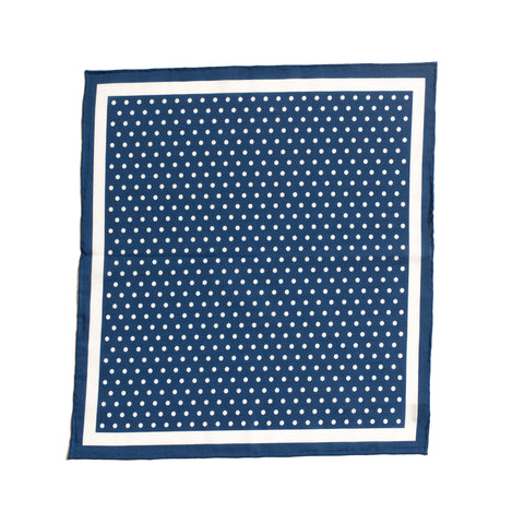 Navy/White Spot Silk/Cotton Handkerchief