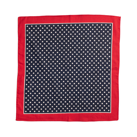 Navy/White with Red Border Large Spot Cotton Handkerchief