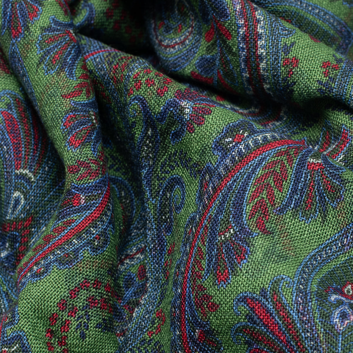 Olive Green/Blue Double Face Printed Wool Scarf