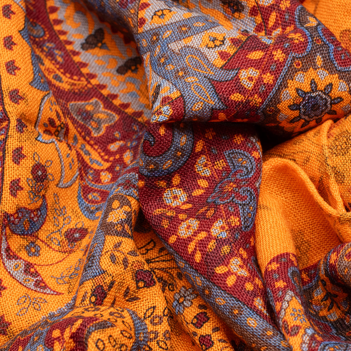 Orange/Claret Double Face Printed Wool Scarf