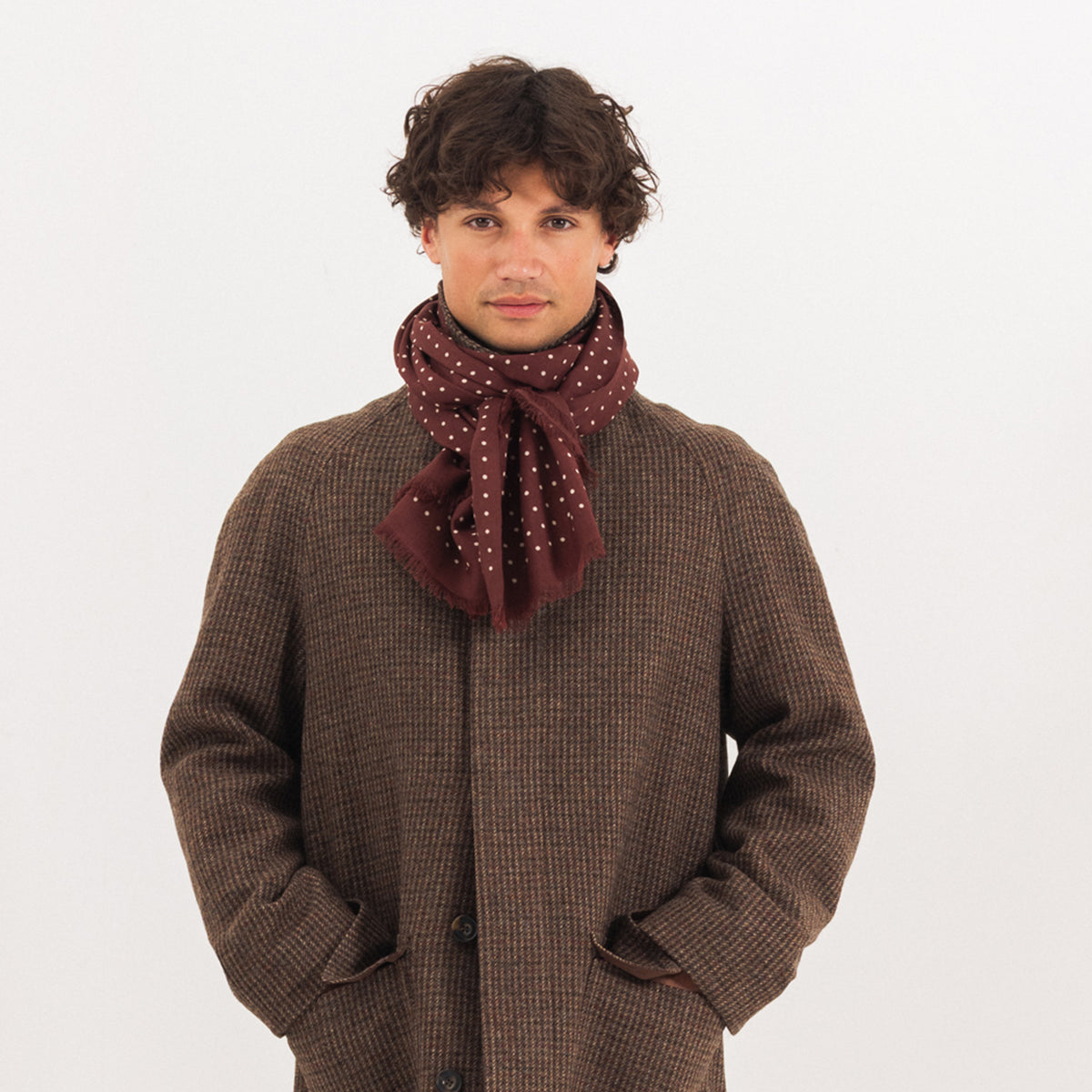 Wine Wool Silk Spot Scarf