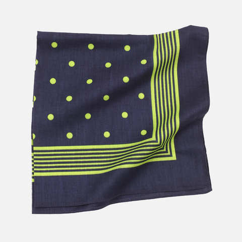 Navy/Green Large Spot Cotton Handkerchief