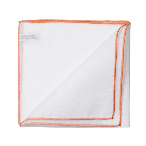 White with Orange Border Cotton/Linen Pocket Square
