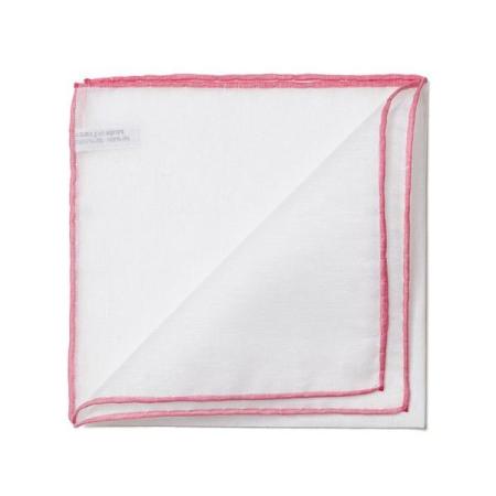 White with Rose Border Cotton/Linen Pocket Square