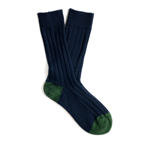 Navy & Olive Cotton Heel & Toe Sock