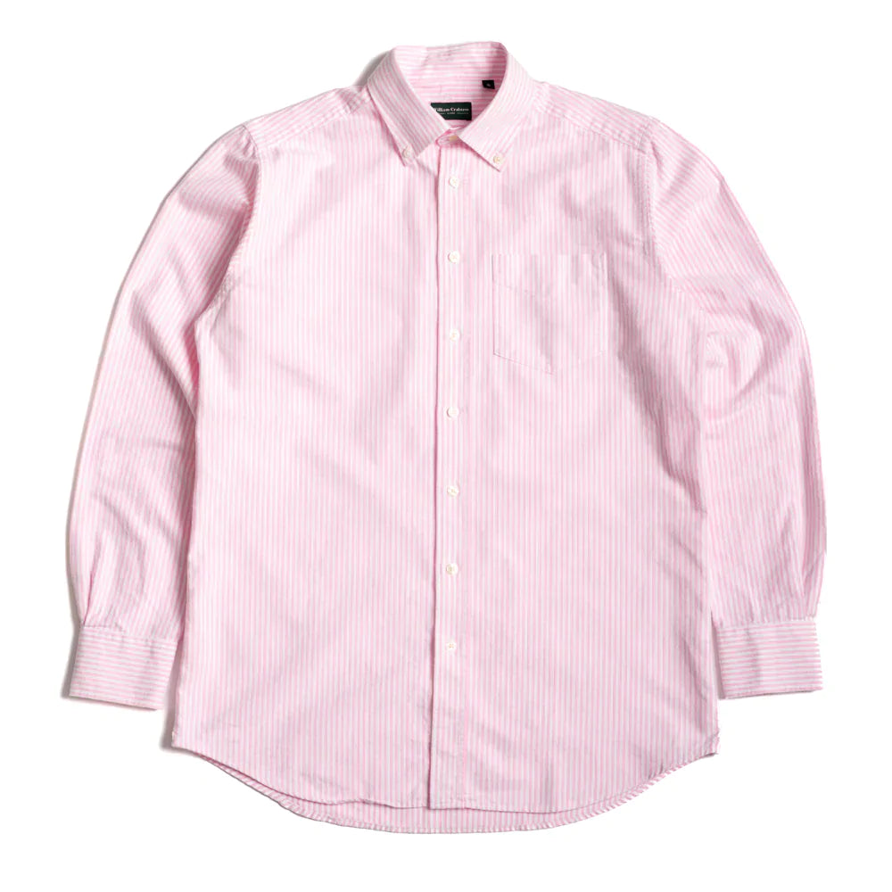 Pink Ticking Stripe Brushed Oxford Button Down Shirt