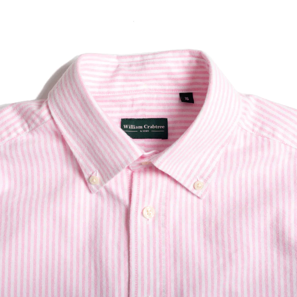 Pink Ticking Stripe Brushed Oxford Button Down Shirt