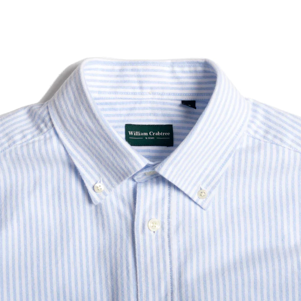 Blue Ticking Stripe Brushed Oxford Button Down Shirt