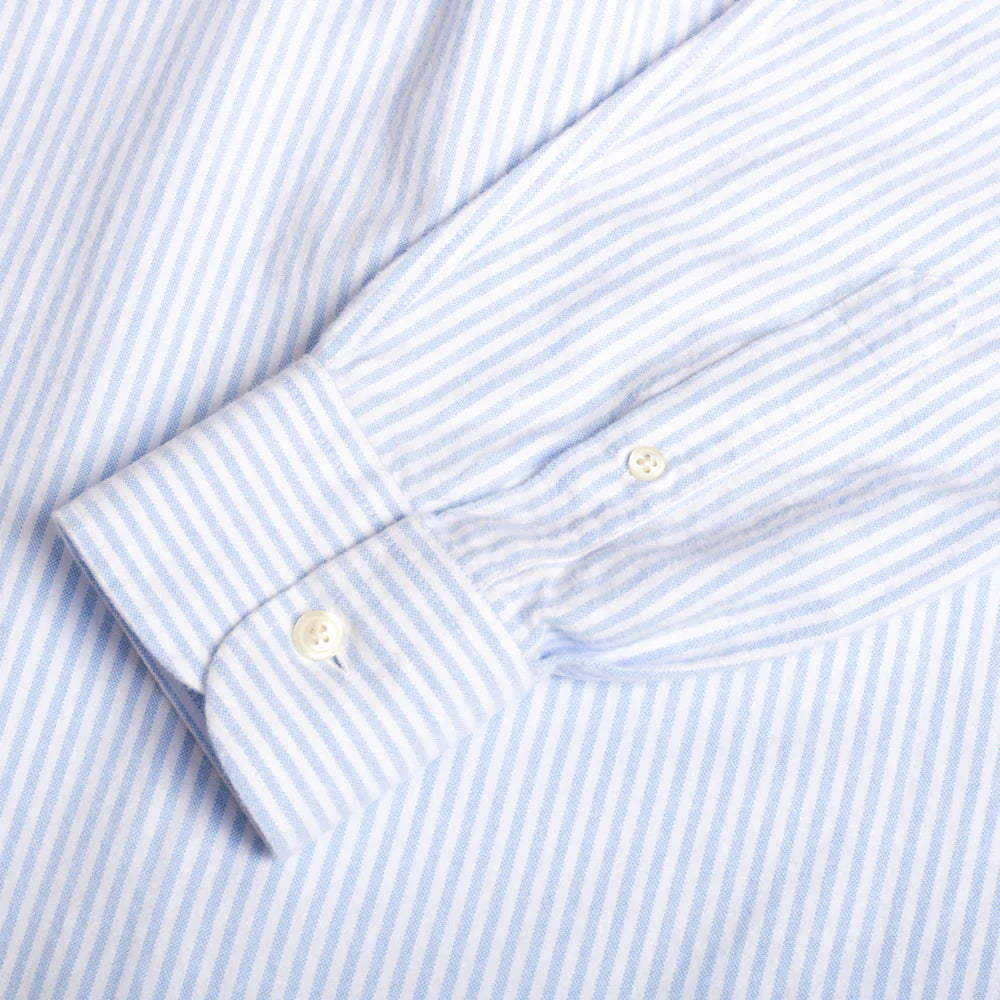 Blue Ticking Stripe Brushed Oxford Button Down Shirt