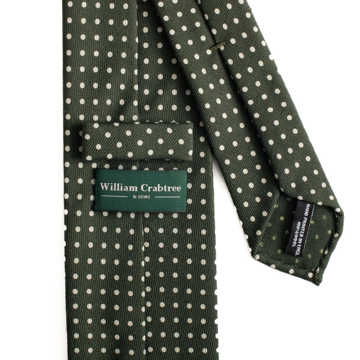 Olive & White Wool Challis Spot Tie