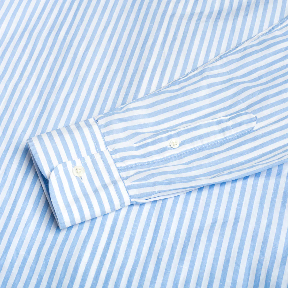 Blue & White Stripe Linen and Cotton Blend Shirt