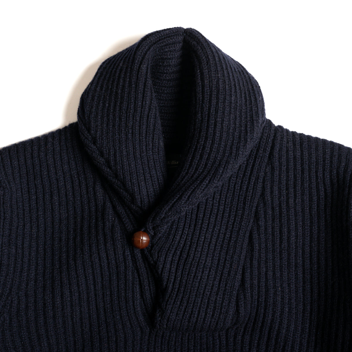 Navy Lambswool Shawl Collar Sweater