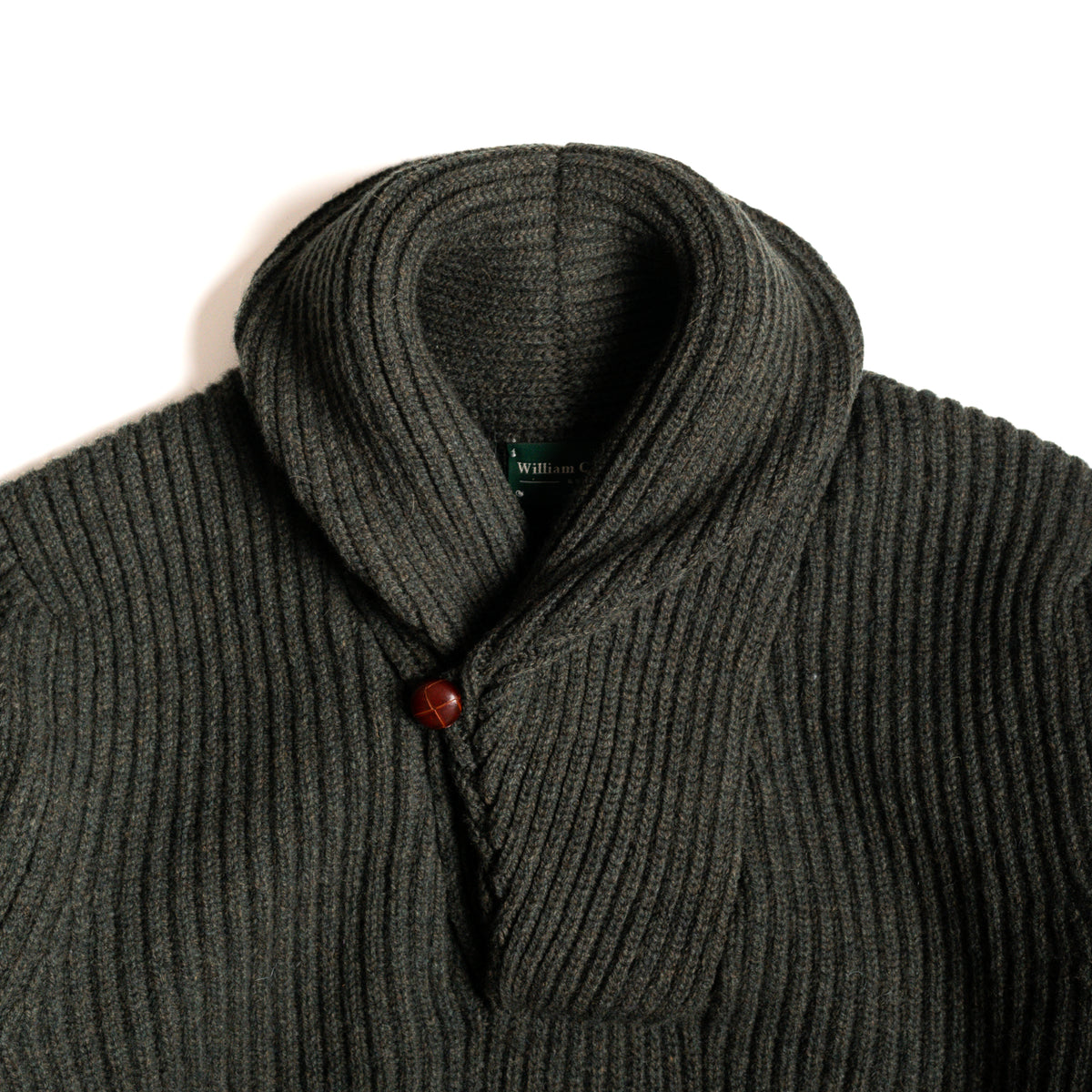 Seaweed Lambswool Shawl Collar Sweater