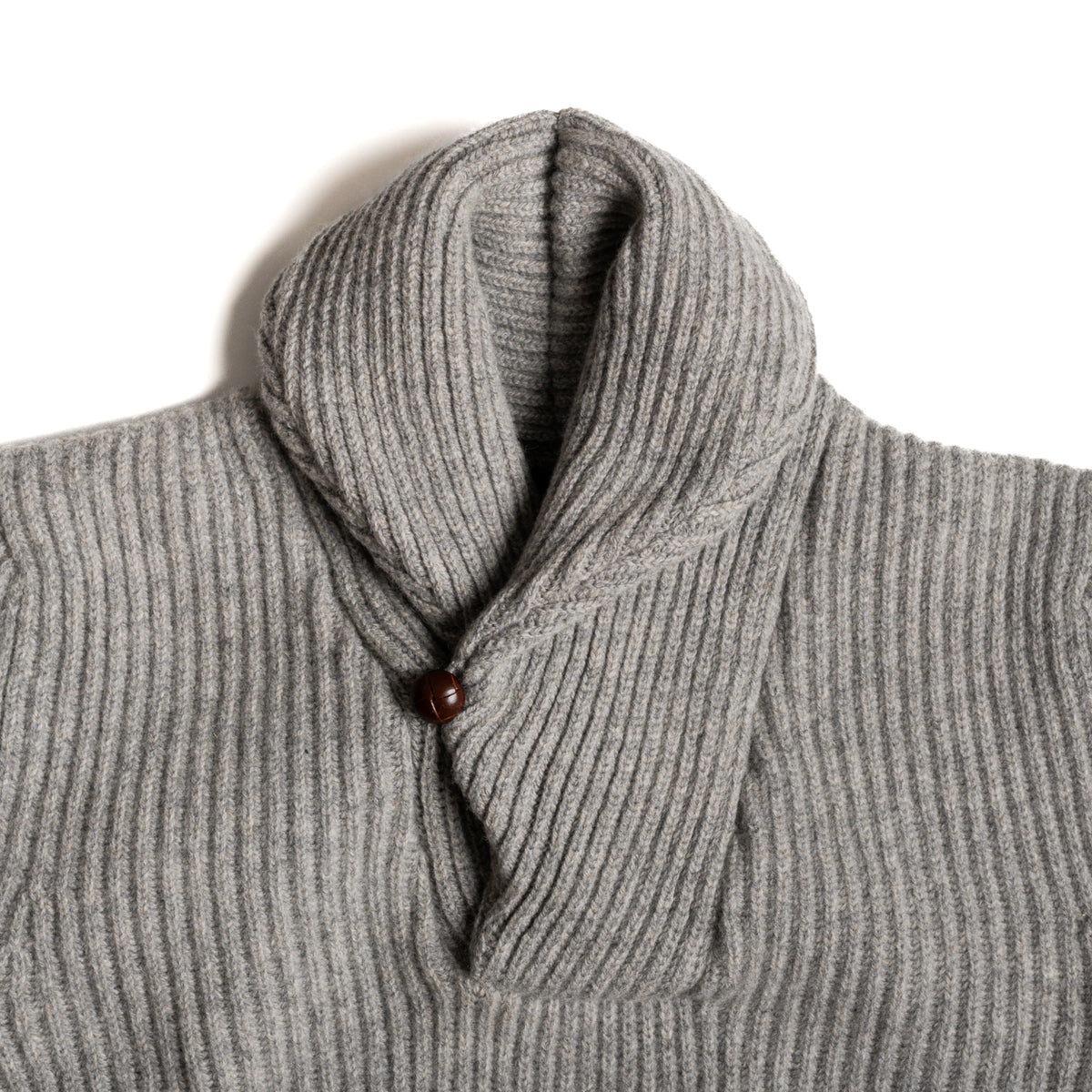 Flannel Grey Lambswool Shawl Collar Sweater