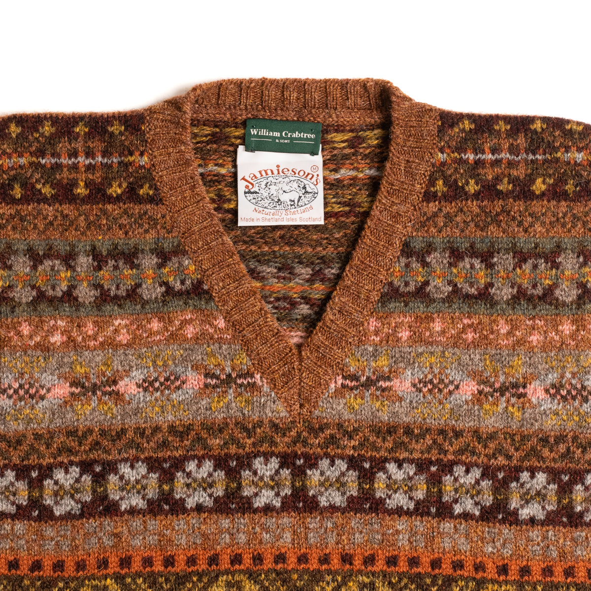 Rust Fairisle Slipover Vee Neck