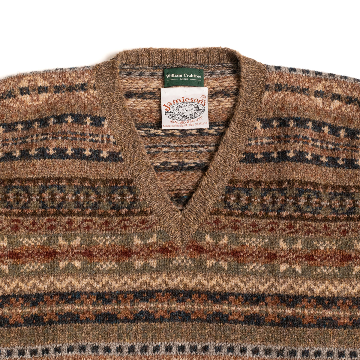 Fawn Lovat & Rust Fairisle Slipover Vee Neck