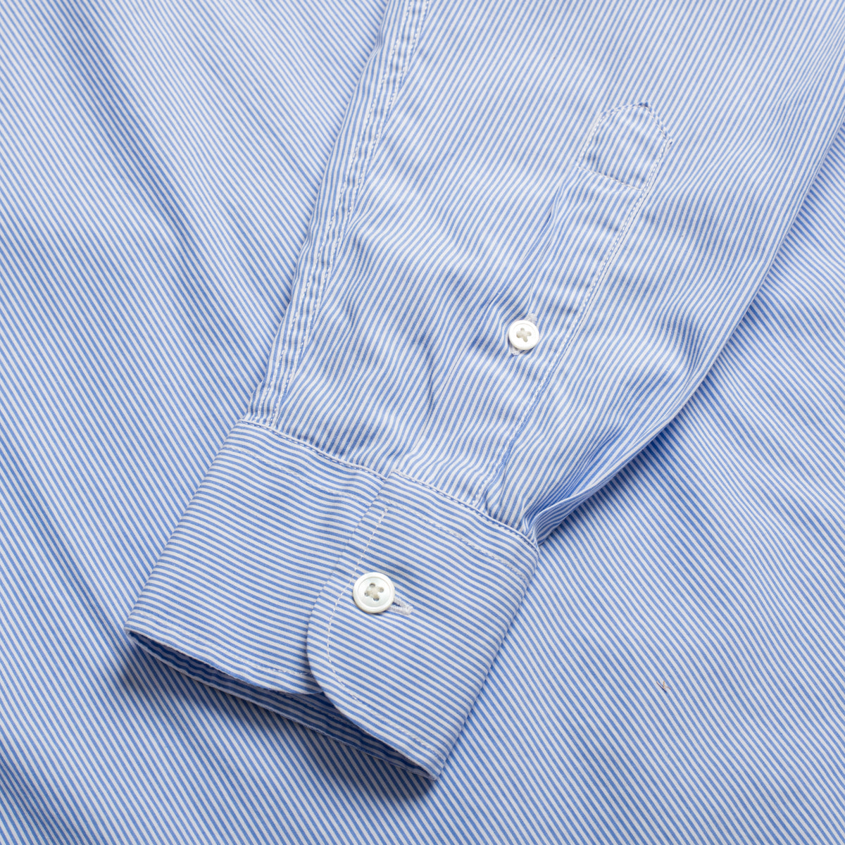 White & Blue Bengal Stripe Poplin Semi-spread Collar Shirt