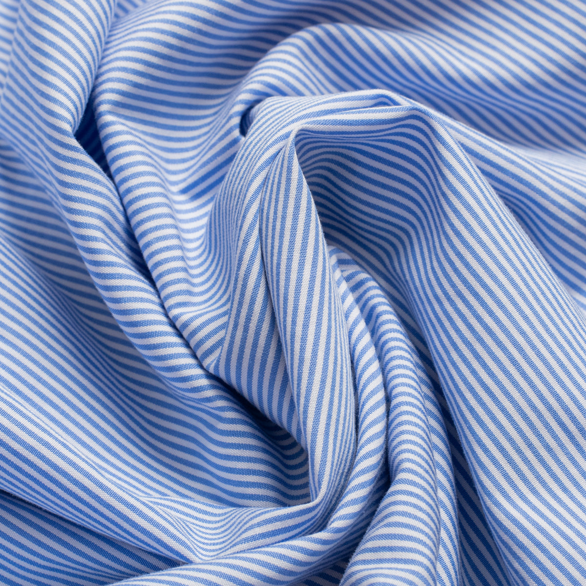 White & Blue Bengal Stripe Poplin Semi-spread Collar Shirt