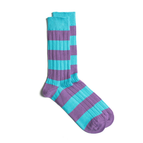 Purple / Sky Cotton 2 Colour Stripe Socks