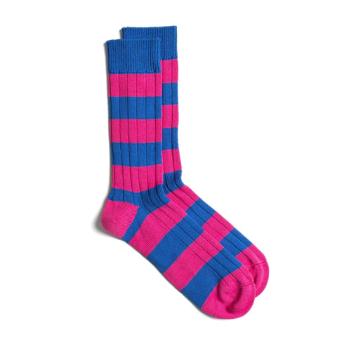Blue / Pink Cotton 2 Colour Stripe Socks